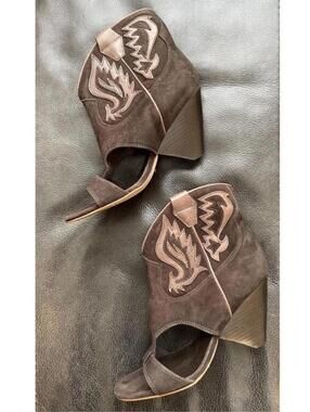 ASH Women’s Size 6 / EU 36 Brown Leather Ankle Wedge Boots Open Toe